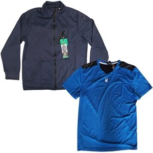 BUNDLE SPYDER Men's Active Full Zip Jacket & Spyder Active T-Shirt Blue XL NWT